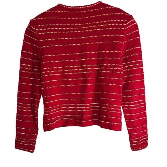 St. John Collection Size Petite Santana Knit Red & Gold Button Front Cardigan - Picture 2 of 5